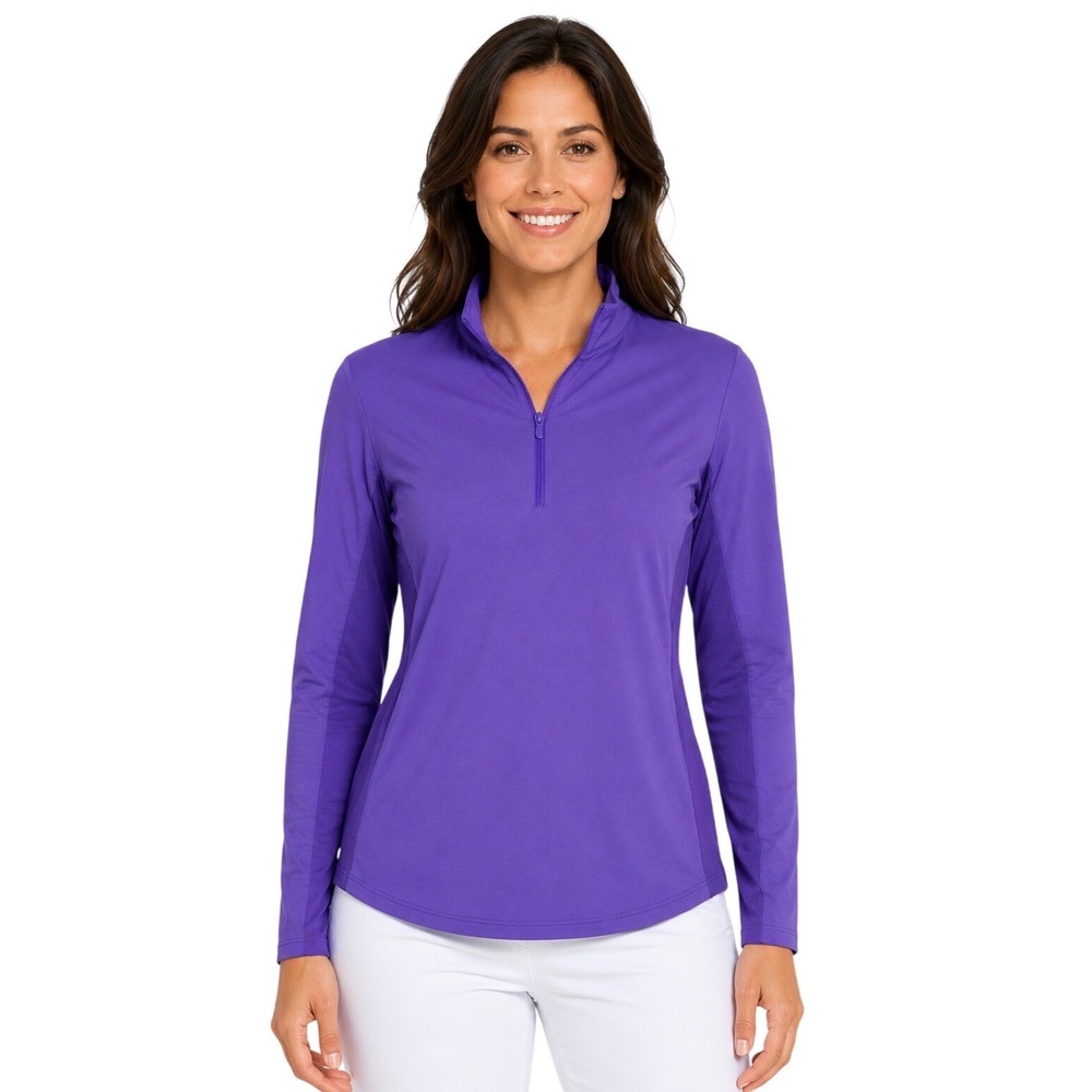 NWT IBKUL 80000 Long Sleeve Zip Mock Neck Top Plum Purple Icefil UPF 50 Medium